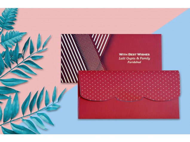 Maroon Dotted & Box Design Personalised Shagun Envelope - Pack of 20 -  - Memorys