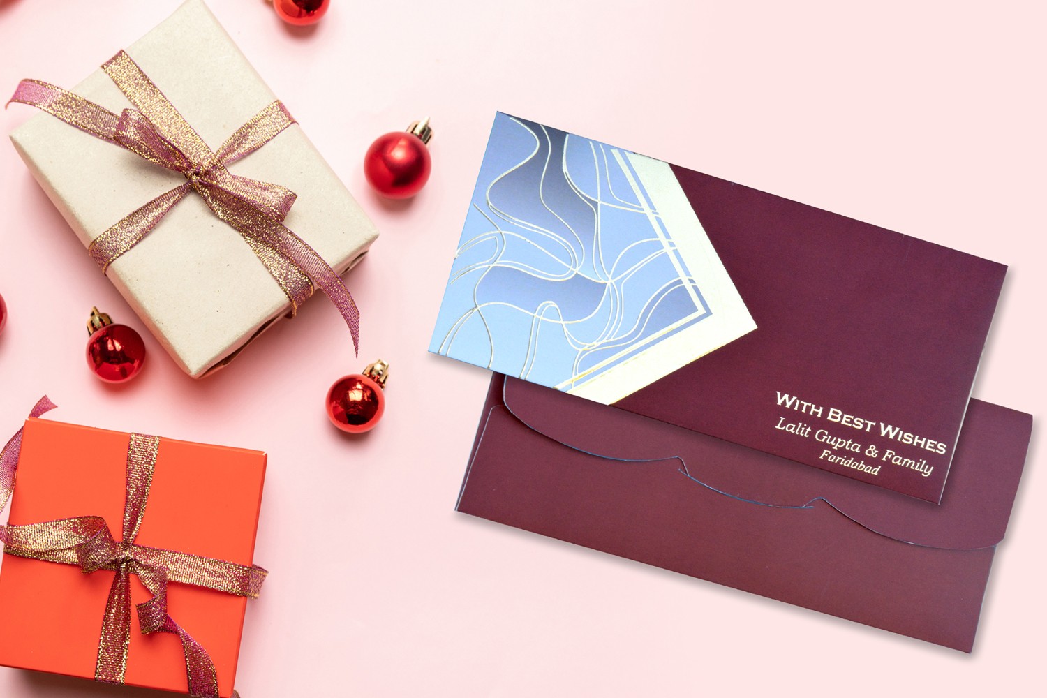 Maroon Delicate Design Personalised Shagun Envelope - Pack of 20