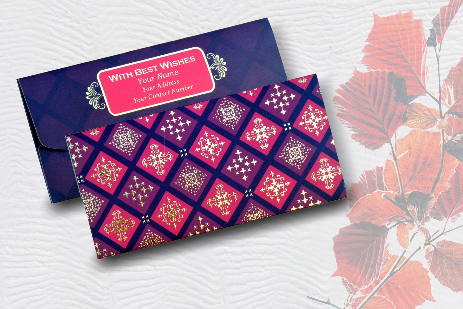 Red & Maroon Box Design Personalised Shagun Envelope - pack of 20