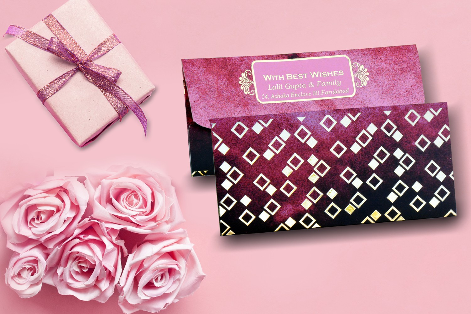 Hollow & Fill Box Design Personalised Shagun Envelope - Pack of 20