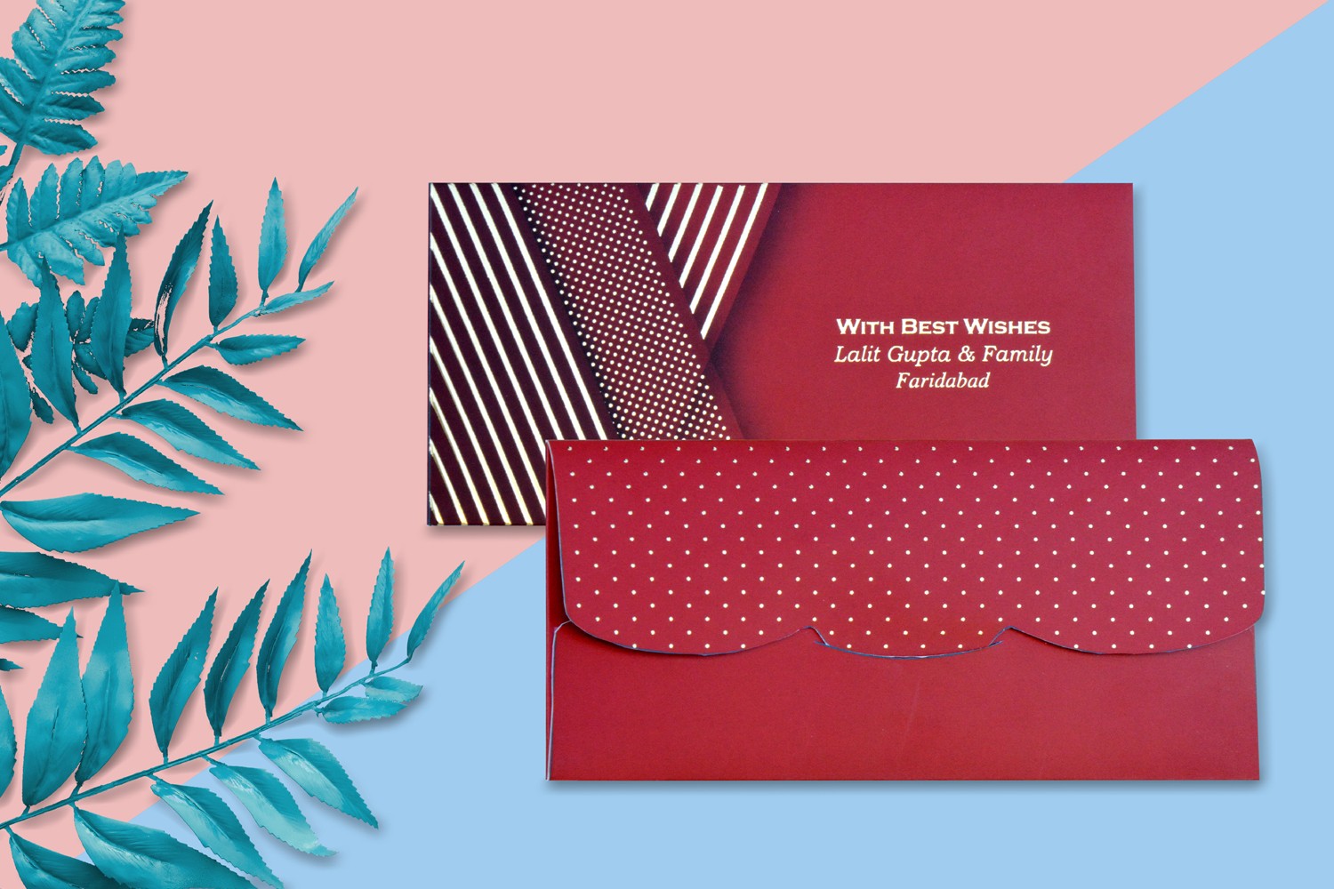 Maroon Dotted & Box Design Personalised Shagun Envelope - Pack of 20