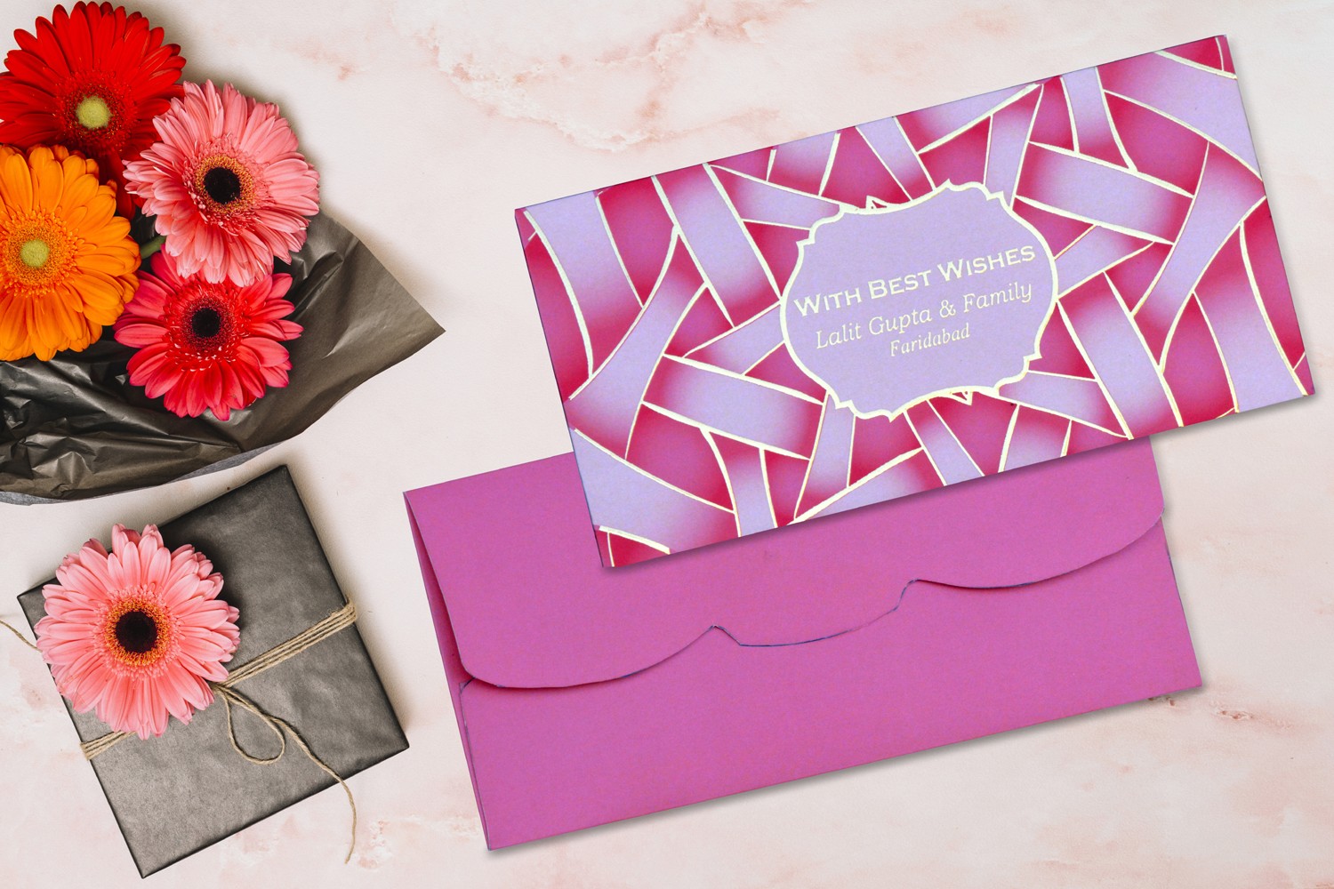 Peach Web Design Personalised Shagun Envelope - Pack of 20