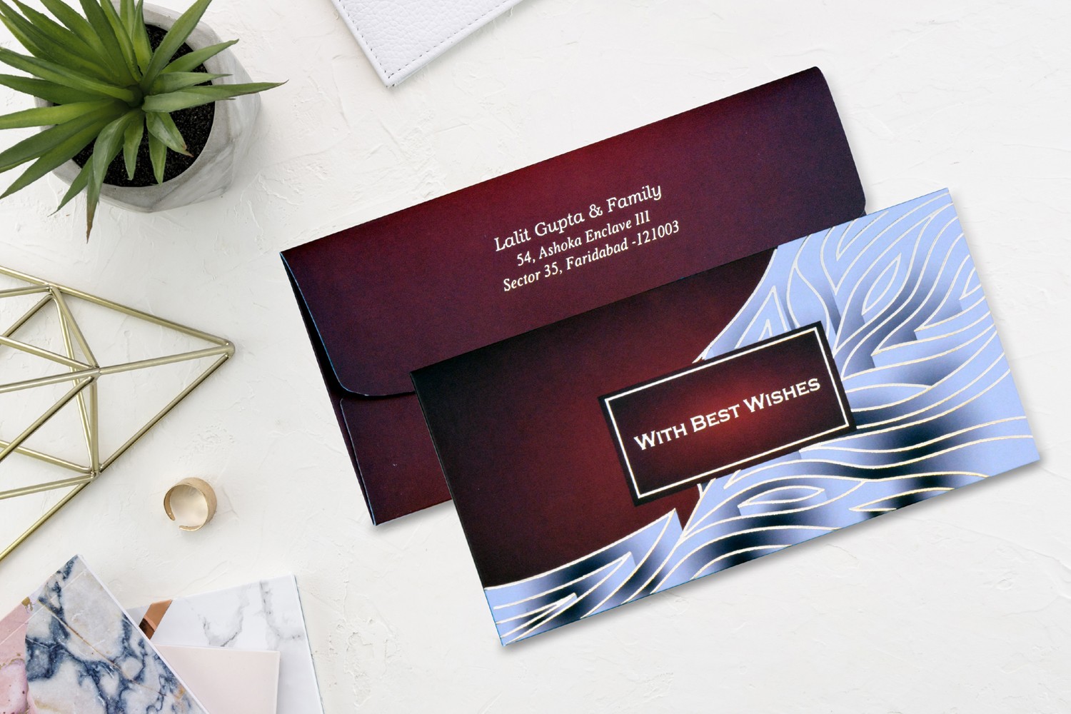 Grey & Maroon Design Personalised Shagun Envelope - Pack of 20