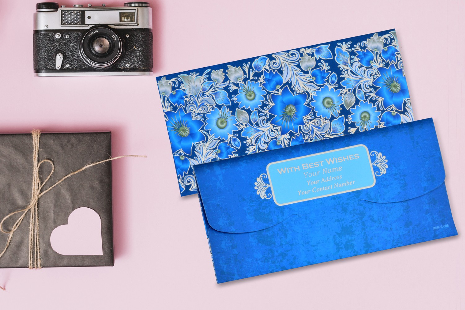 Blue Floral Personalised Shagun Envelopes - Pack of 20