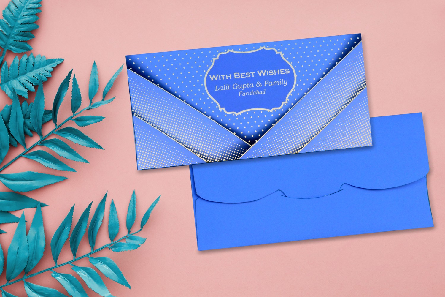 Royal Blue Pocket Style Personalised Shagun Envelope - Pack os 20